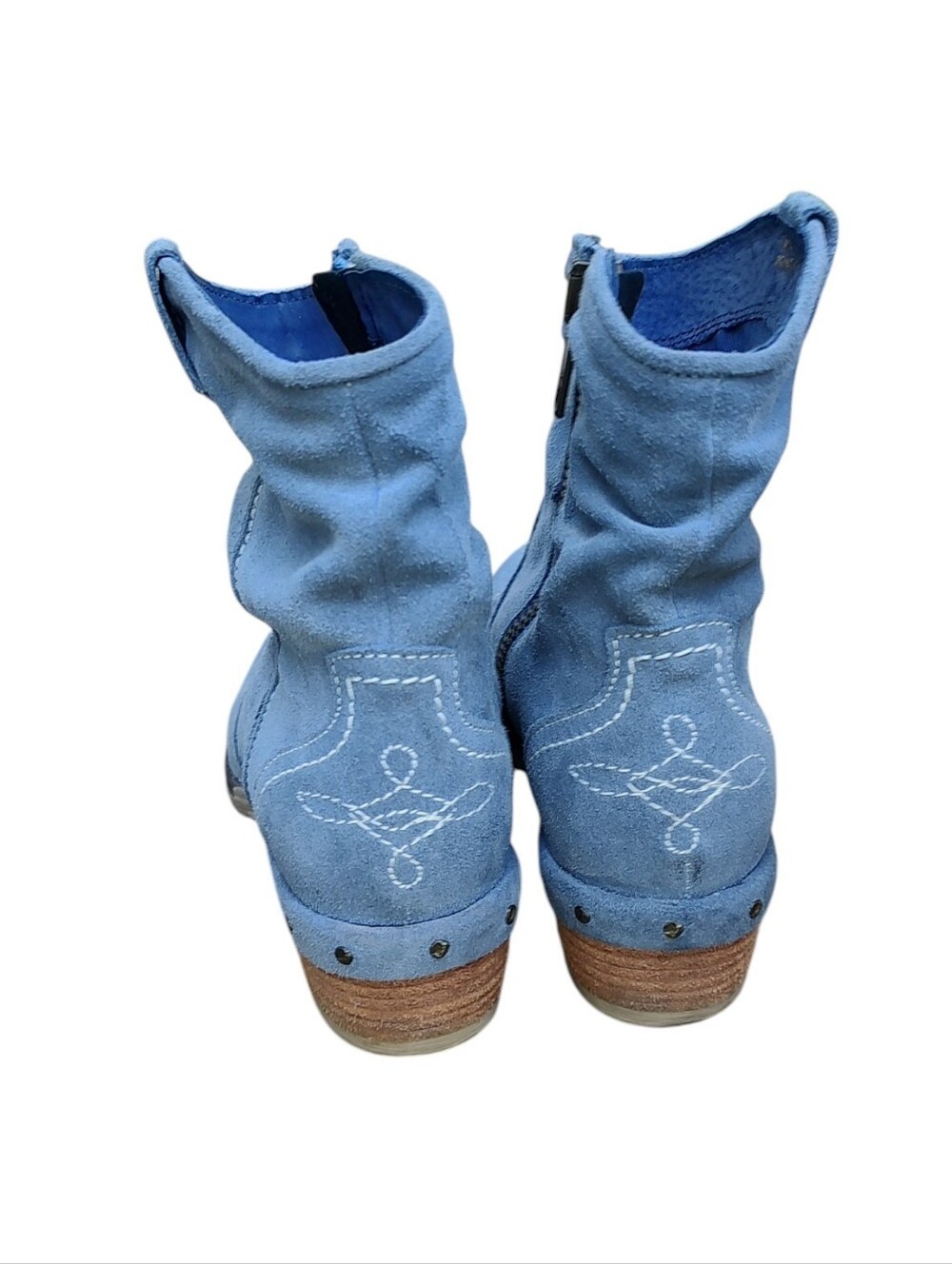 Sundance Slate Blue Suede Leather Western Ankle Booties - Picture 4 of 6